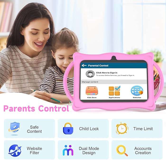 BYANDBY Tablet for Kids | 7 inch | Android 12 | Parental Control | Kids Tablet | 4GB+32GB+2TB Expand | Shockproof Case | Dual Camera | Eye-Friendly Screen | Educational | Games | Blue - Image 3