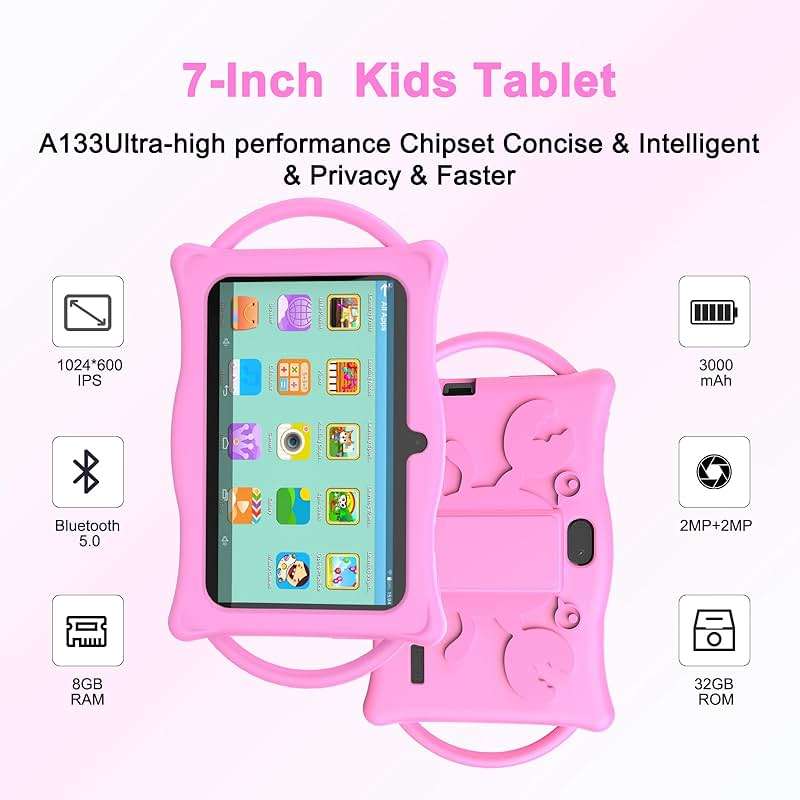 BYANDBY Tablet for Kids | 7 inch | Android 12 | Parental Control | Kids Tablet | 4GB+32GB+2TB Expand | Shockproof Case | Dual Camera | Eye-Friendly Screen | Educational | Games | Blue - Image 4