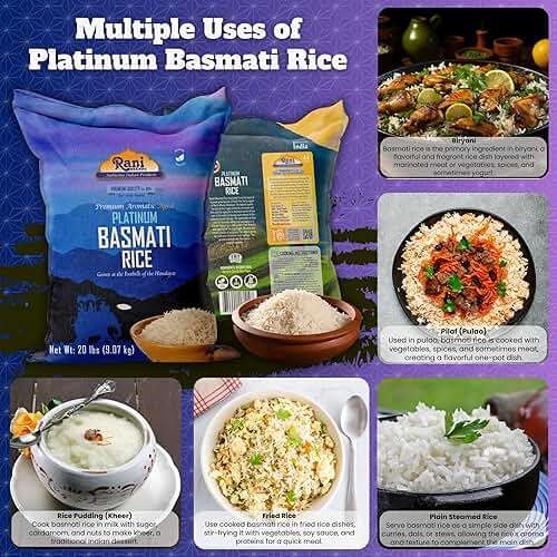 Rani Platinum White Basmati Rice Extra Long Aged 20-Pound Bag, 320oz (20lbs) 9.08kg ~ All Natural | Gluten Friendly | Vegan | Indian Origin | Kosher | Export Quality - Image 4