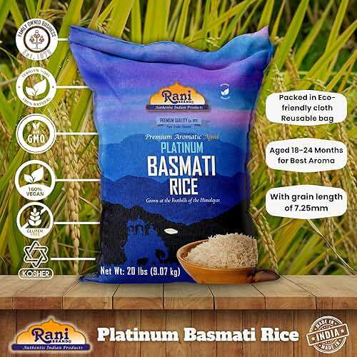Rani Platinum White Basmati Rice Extra Long Aged 20-Pound Bag, 320oz (20lbs) 9.08kg ~ All Natural | Gluten Friendly | Vegan | Indian Origin | Kosher | Export Quality - Image 5