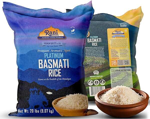Rani Platinum White Basmati Rice Extra Long Aged 20-Pound Bag, 320oz (20lbs) 9.08kg ~ All Natural | Gluten Friendly | Vegan | Indian Origin | Kosher | Export Quality - Image 8