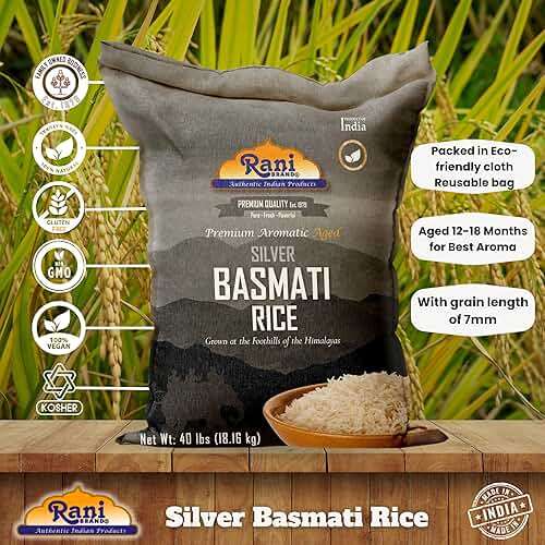 Rani Silver White Basmati Rice Extra Long Aged 40-Pound Bag, 640oz (40lbs) 18.16kg ~ All Natural | Gluten Friendly | Vegan | Indian Origin | Kosher | Export Quality - Image 5