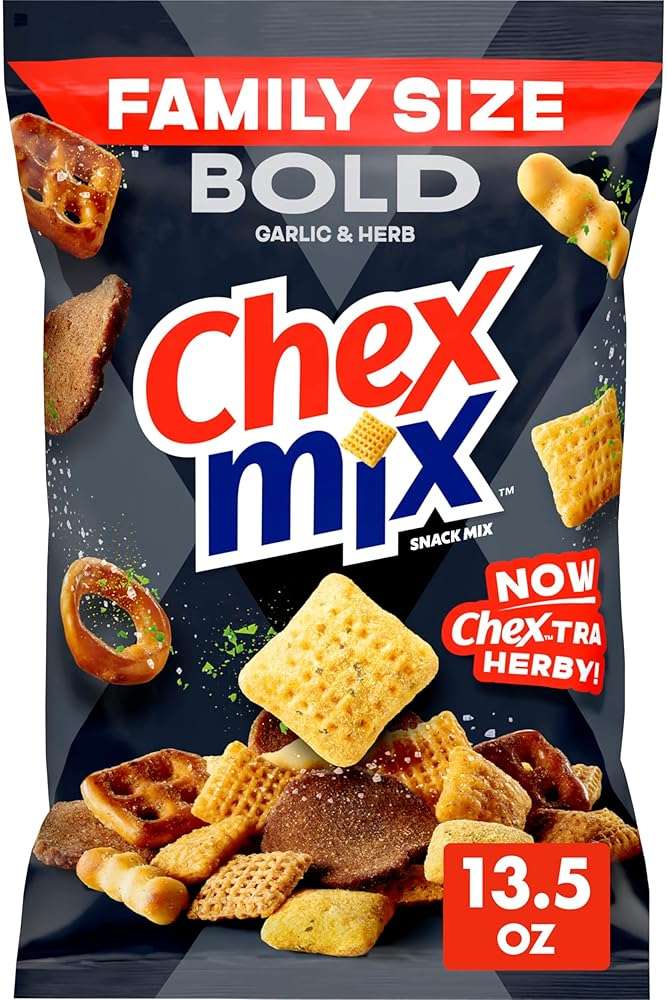Chex Mix Bold Garlic and Herb Snack Mix, Family Size, Snacks, 13.5 oz - Image 1