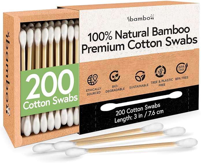 Jenvita 100% Bamboo Cotton Ear Swabs (200-Pack) | Double Tipped Ear Cotton Buds for Beauty & Personal Care | FSC Certified & Hypoallergenic | Suitable for All Ages & Pets | Biodegradable & Disposable - Image 1