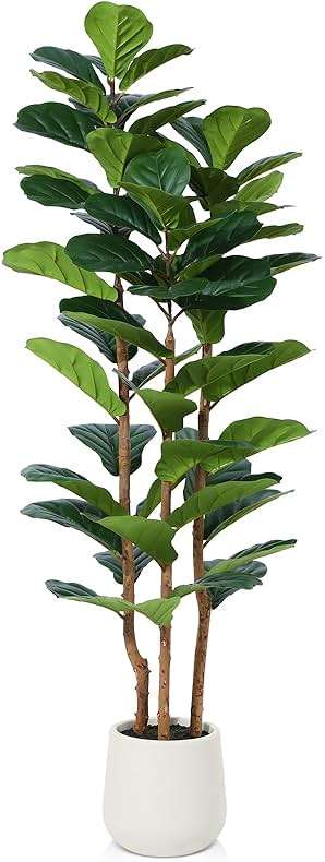 OAKRED Artificial Fiddle Leaf Fig Tree with White Planter,5ft Tall Fake Tree with Natural Wood Trunk for Home Decor, Faux Ficus Tree Fake Moss for Indoor Office Living Room - Image 1