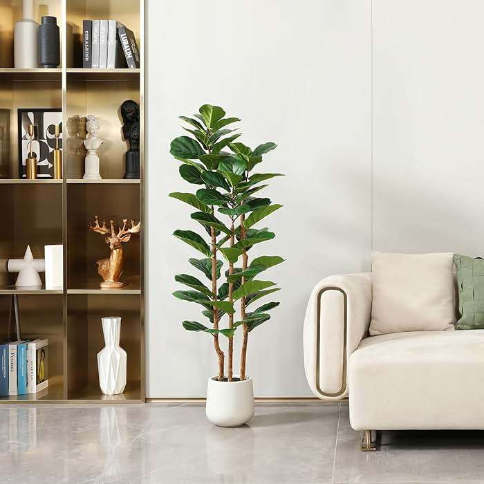 OAKRED Artificial Fiddle Leaf Fig Tree with White Planter,5ft Tall Fake Tree with Natural Wood Trunk for Home Decor, Faux Ficus Tree Fake Moss for Indoor Office Living Room - Image 2