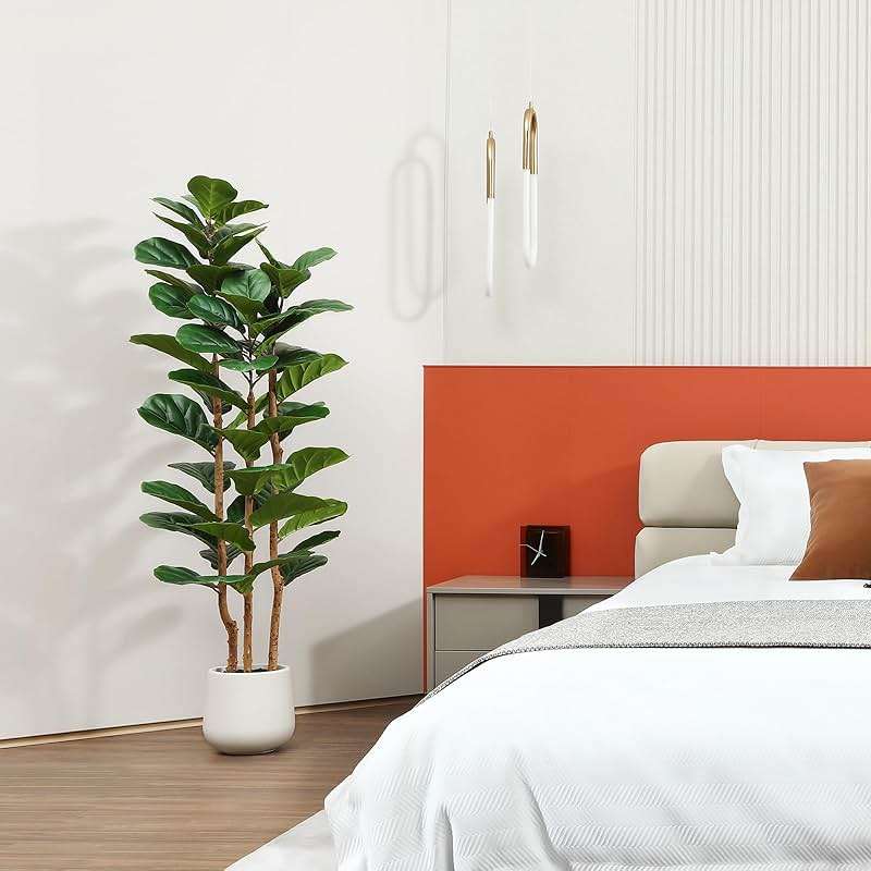 OAKRED Artificial Fiddle Leaf Fig Tree with White Planter,5ft Tall Fake Tree with Natural Wood Trunk for Home Decor, Faux Ficus Tree Fake Moss for Indoor Office Living Room - Image 7