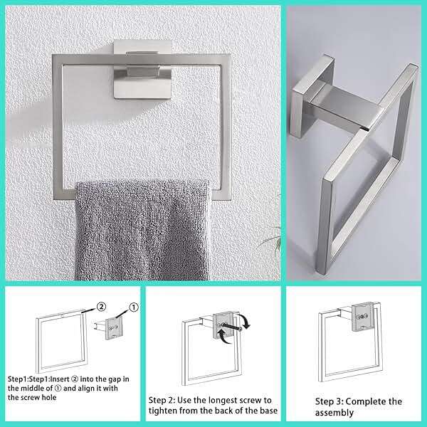 Bathroom Hardware Set Piece Brushed Nickel Bathroom Accessories Set SUS304 Towel Bar Set Includes 2 Towel Bar 24 Inch+2 Towel Holder+2 Toilet Paper Holder+4 Towel Hooks (10, Brushed Nickel) - Image 4
