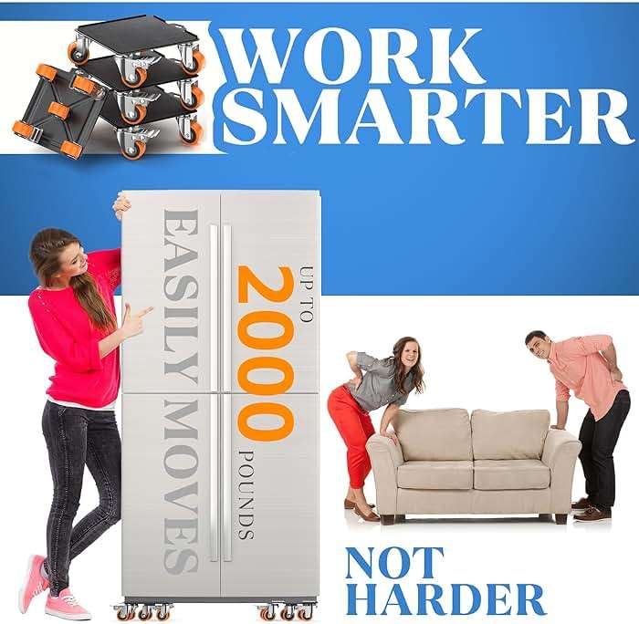 2000 lb Capacity - Heavy Duty Furniture Movers with Wheels and Moving Dolly, Includes Furniture Lifter Jacks Tool Set, Gliders, Sliders, 5 Rollers Casters Cart. Easily Move Furniture, Piano, Equipment - Image 8