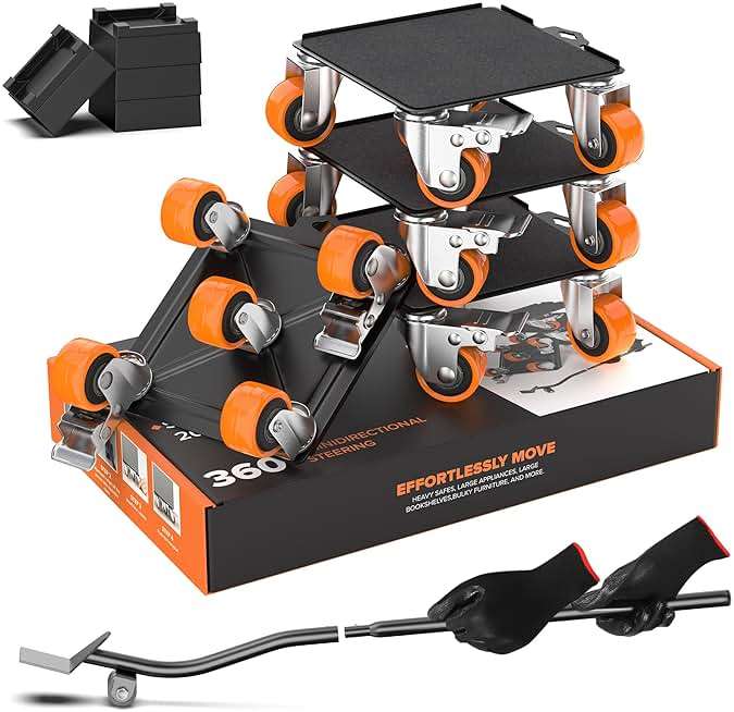 2000 lb Capacity - Heavy Duty Furniture Movers with Wheels and Moving Dolly, Includes Furniture Lifter Jacks Tool Set, Gliders, Sliders, 5 Rollers Casters Cart. Easily Move Furniture, Piano, Equipment - Image 9