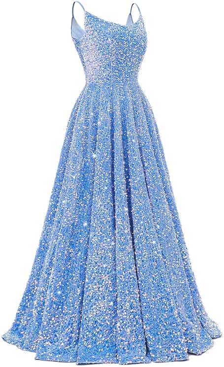 Tianzhihe Sequin Prom Dresses 2026 Long Sparkly Ball Gowns Spaghetti Straps A-Line Formal Evening Party Gown with Pockets - Image 1