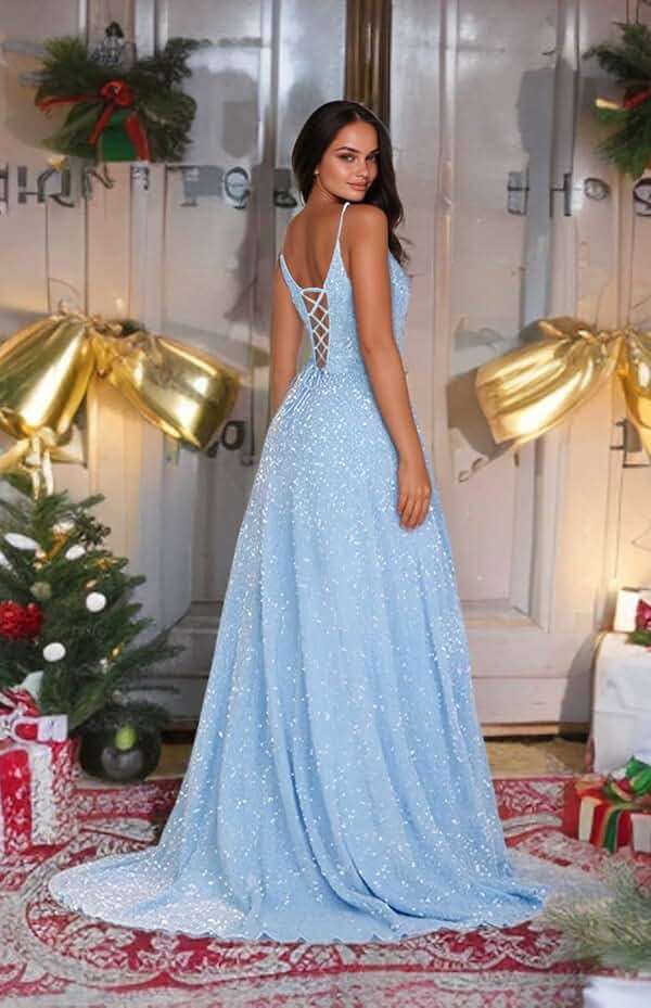 Tianzhihe Sequin Prom Dresses 2026 Long Sparkly Ball Gowns Spaghetti Straps A-Line Formal Evening Party Gown with Pockets - Image 2