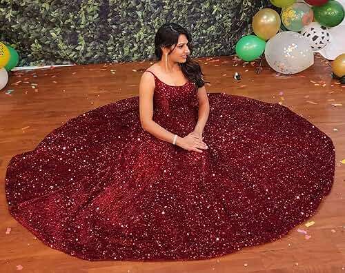 Tianzhihe Sequin Prom Dresses 2026 Long Sparkly Ball Gowns Spaghetti Straps A-Line Formal Evening Party Gown with Pockets - Image 3