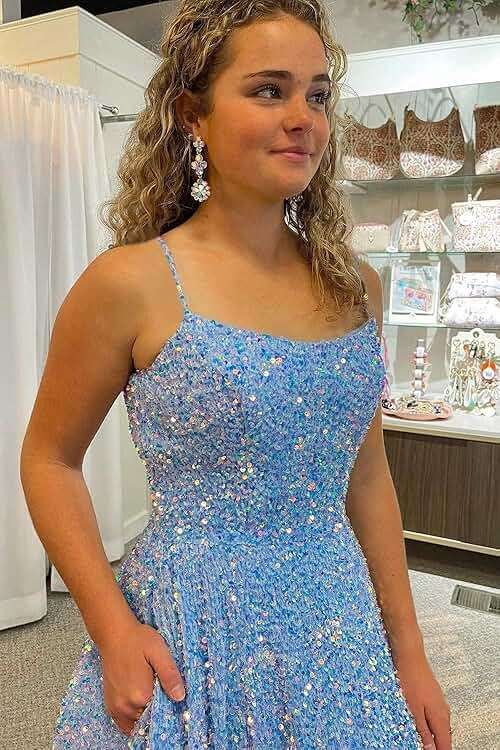 Tianzhihe Sequin Prom Dresses 2026 Long Sparkly Ball Gowns Spaghetti Straps A-Line Formal Evening Party Gown with Pockets - Image 5