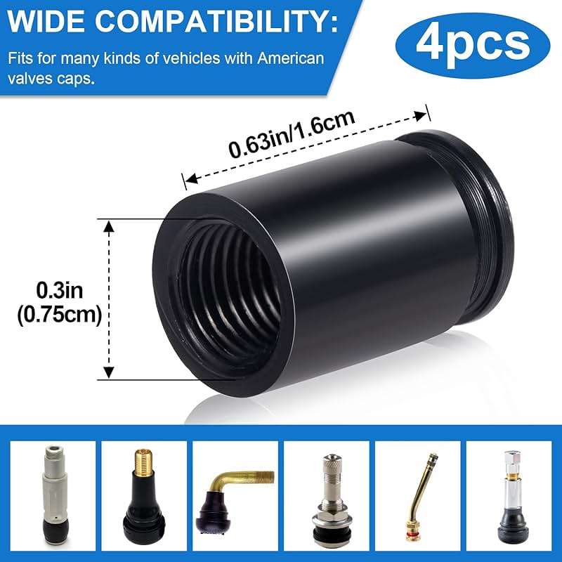 Isslly 4PCS Black Bullet Shaped Valve Stem Caps, Aluminum Alloy Universal Dustproof Tire Valve Stem Covers for Cars, SUV, Trucks, Bike, Motorcycle - Image 2