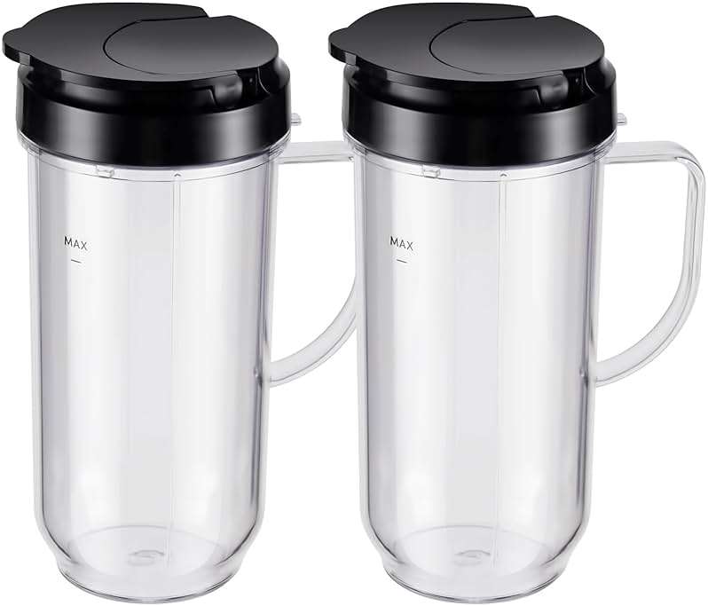 Equust 4-piece Tall 22oz Mug Cups with Flip-Top To-Go Lids Replacement Parts Compatible with 250W Magic Bullet Blender Cups MB1001 - Image 1