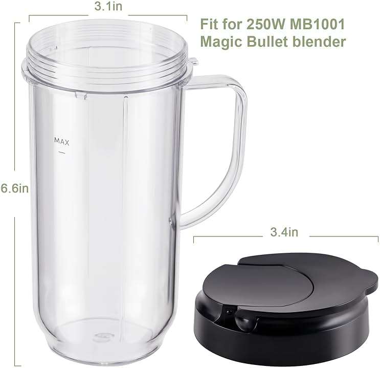Equust 4-piece Tall 22oz Mug Cups with Flip-Top To-Go Lids Replacement Parts Compatible with 250W Magic Bullet Blender Cups MB1001 - Image 2