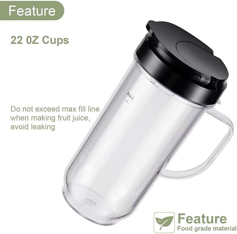 Equust 4-piece Tall 22oz Mug Cups with Flip-Top To-Go Lids Replacement Parts Compatible with 250W Magic Bullet Blender Cups MB1001 - Image 3