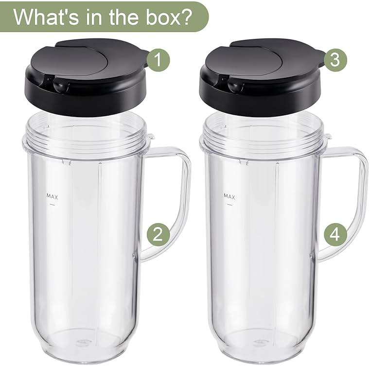 Equust 4-piece Tall 22oz Mug Cups with Flip-Top To-Go Lids Replacement Parts Compatible with 250W Magic Bullet Blender Cups MB1001 - Image 4