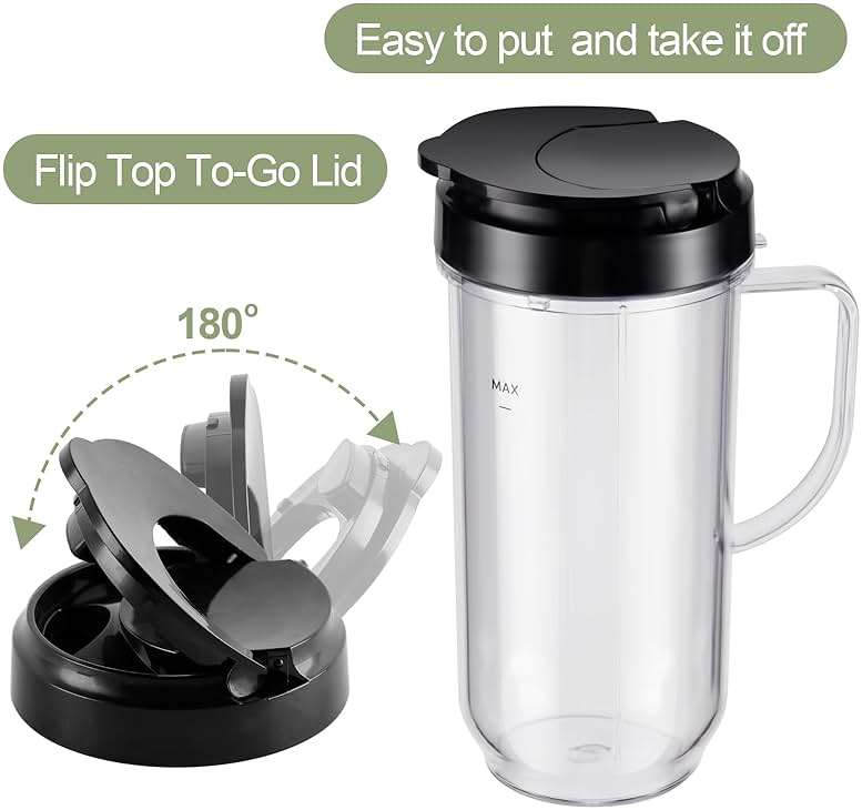 Equust 4-piece Tall 22oz Mug Cups with Flip-Top To-Go Lids Replacement Parts Compatible with 250W Magic Bullet Blender Cups MB1001 - Image 6