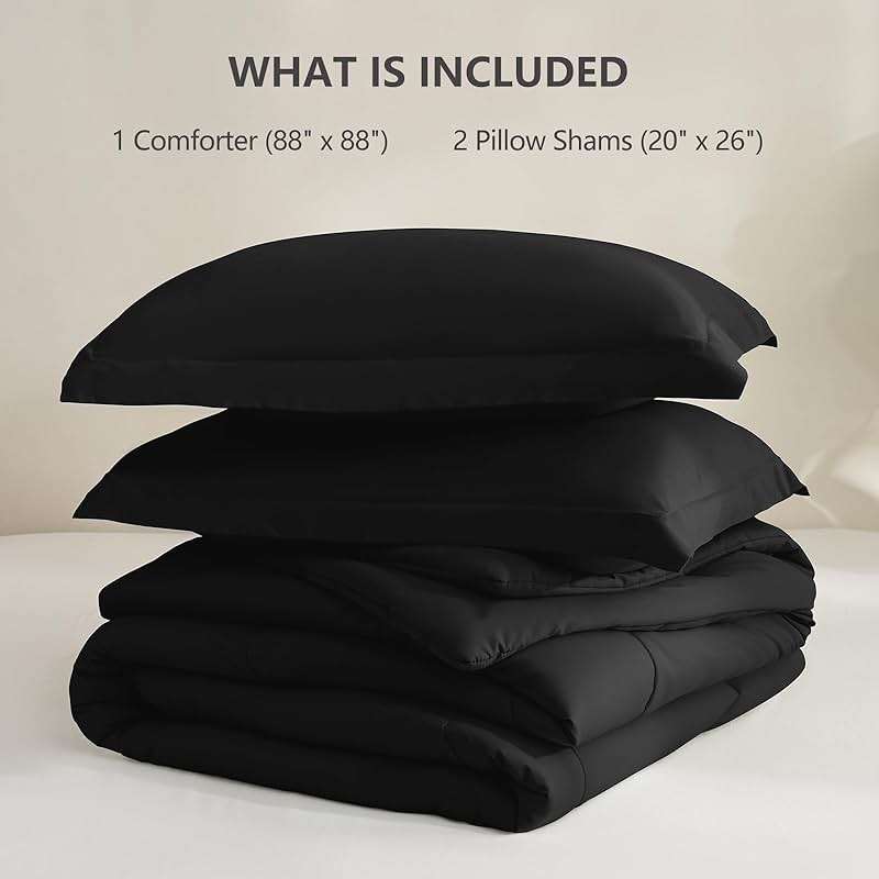 CozyLux Queen Comforter Set Black - 270GSM 3 Pieces Box Stitched Comforters Queen Size, Soft Bed Set for All Seasons, Lightweight Bedding Sets with 1 Down Alternative Comforter and 2 Pillow Shams - Image 7