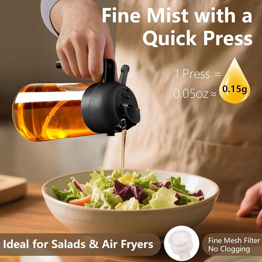 SWEET VIEW Olive Oil Sprayer for Cooking, 16oz/470ml Glass Oil Dispenser/Pour Bottle, Kitchen Accessories, Kitchen Gadgets for Air Fryer, Salad, BBQ, with Stickers (Black) - Image 3
