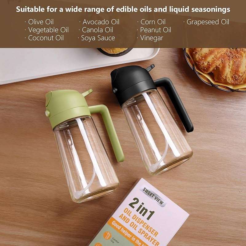 SWEET VIEW Olive Oil Sprayer for Cooking, 16oz/470ml Glass Oil Dispenser/Pour Bottle, Kitchen Accessories, Kitchen Gadgets for Air Fryer, Salad, BBQ, with Stickers (Black) - Image 7