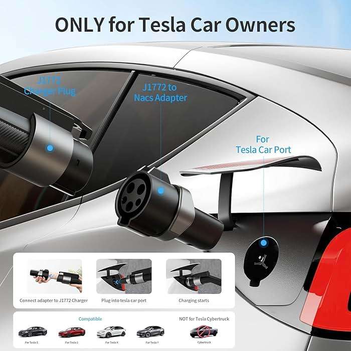 QIAO J1772 to Tesla Charger Adapter, Up to 80A 250V - Silver-Plated J1772 to NACS Adapter for Tesla Model 3/Y/X/S/Cybertruck,Can Charge Tesla EVs at J1772 AC Charger Station (Gray) - Image 3