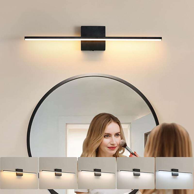 fengkiop Modern Bathroom Vanity Light 24 Inch, 18W Black Bathroom Light Fixture Over Mirror, Dimmable 5CCT LED Wall Sconce Lighting for Restroom Mirro - Image 2