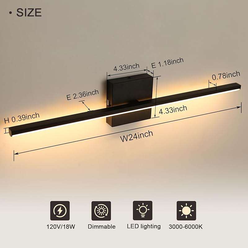 fengkiop Modern Bathroom Vanity Light 24 Inch, 18W Black Bathroom Light Fixture Over Mirror, Dimmable 5CCT LED Wall Sconce Lighting for Restroom Mirro - Image 3
