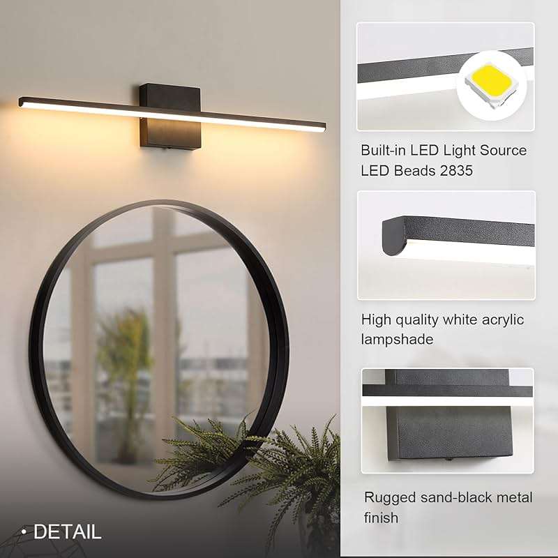 fengkiop Modern Bathroom Vanity Light 24 Inch, 18W Black Bathroom Light Fixture Over Mirror, Dimmable 5CCT LED Wall Sconce Lighting for Restroom Mirro - Image 4