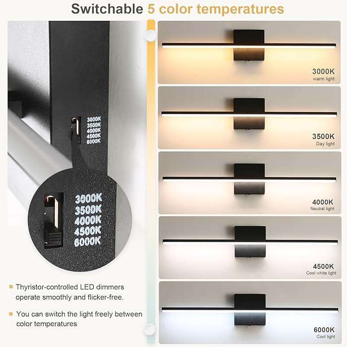 fengkiop Modern Bathroom Vanity Light 24 Inch, 18W Black Bathroom Light Fixture Over Mirror, Dimmable 5CCT LED Wall Sconce Lighting for Restroom Mirro - Image 5