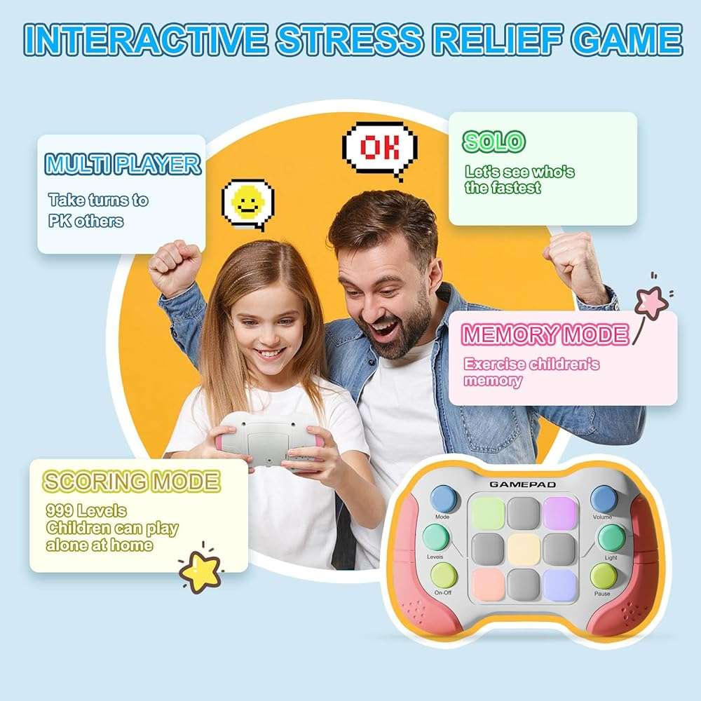 YouJabz Upgraded Flashing Handheld Game for Kids, Fast Push Fidget Game Toy, Quick Push Light Up Fidget Electronic Console for Teens, Birthday Gifts for 3-12 Year Old Boys Girls - Image 4