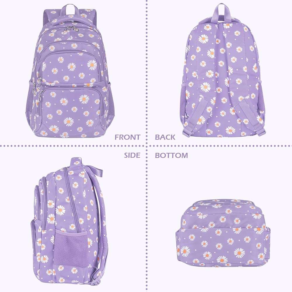 Glodwheat Daisy Printed Backpack For Girls- 3Pc Set With Lunch Box & Pencil Case, Lightweight Water-Resistant Bookbag For Elementary School - Image 6
