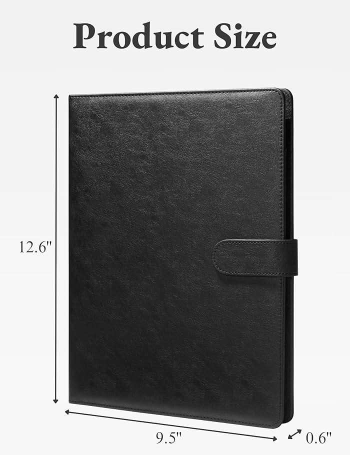 Mymazn Padfolio Portfolio Folder, Faux Leather Interview Resume Folder with Document Organizer & Business Card Holder, Letter-Sized Notepad Legal Pad Holder for Men Women (Black) - Image 3