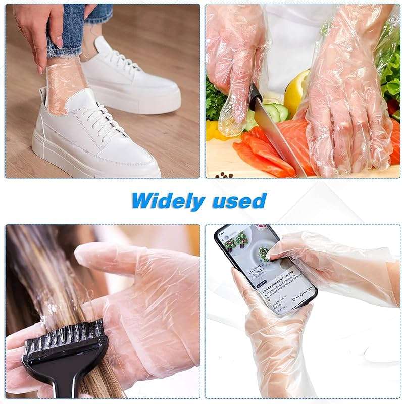 200pcs Paraffin Wax Bath Liners, Plastic Foot Covers with 200 Stickers Disposable Plastic Gloves for Hair Coloring,Pedicure Liners Supplies - Image 3
