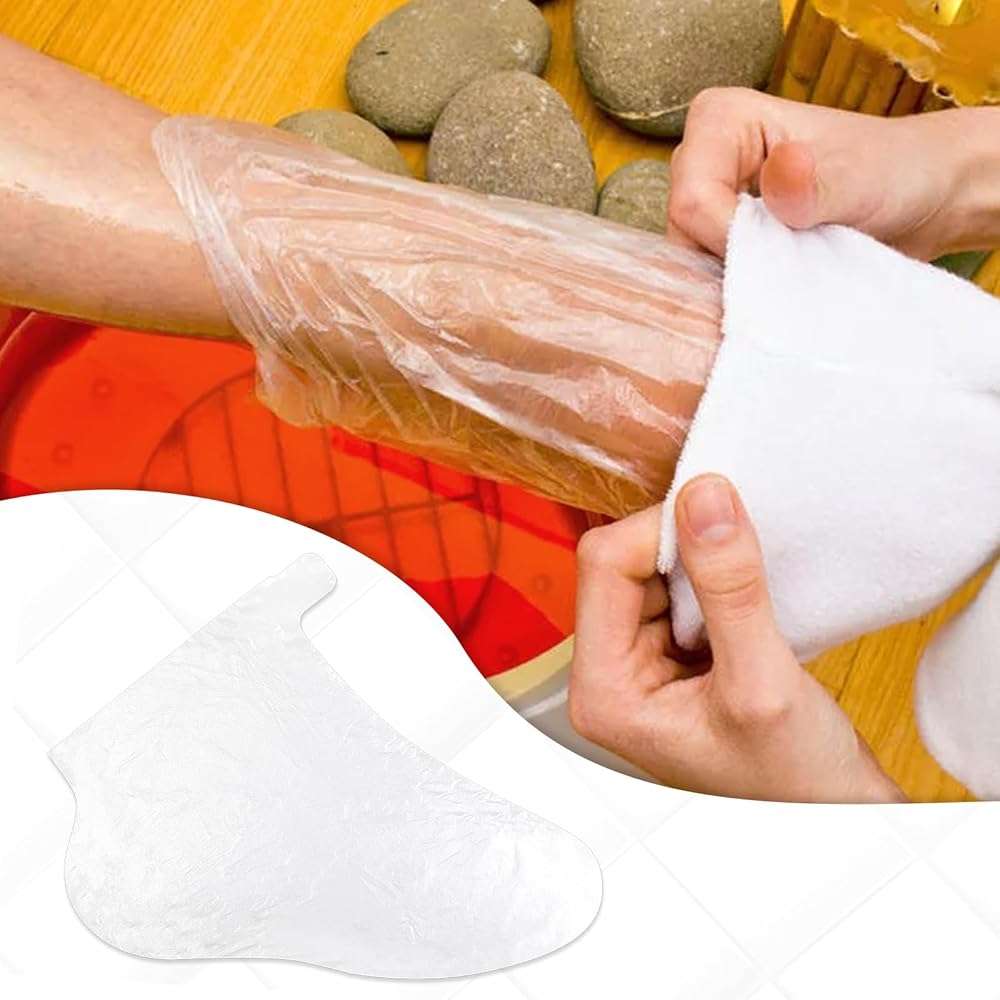200pcs Paraffin Wax Bath Liners, Plastic Foot Covers with 200 Stickers Disposable Plastic Gloves for Hair Coloring,Pedicure Liners Supplies - Image 5