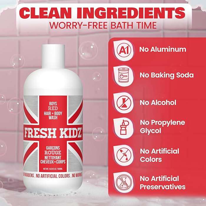 Fresh Kidz Hair & Body Wash 16.9 fl.oz. and 2 Roll On Deodorants 1.86 fl.oz. for Kids and Teens - Boys "Red" Set - Image 8