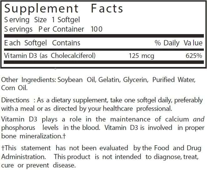 Nature's Blend Vitamin D3 125 MCG (5000 IU) Easy-to-Swallow, 100 SOFTGELS - Image 3