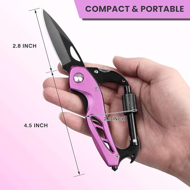 FUNBRO Pink Multitool Carabiner, Stocking Stuffers Gifts for Mom Women Wife, 6-in-1 Keychain Multi Tools with Window Breaker, Bottle Opener and Screwdriver, EDC Gear Gadget for Camping Hiking - Image 2