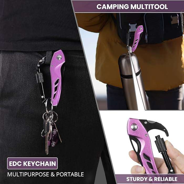 FUNBRO Pink Multitool Carabiner, Stocking Stuffers Gifts for Mom Women Wife, 6-in-1 Keychain Multi Tools with Window Breaker, Bottle Opener and Screwdriver, EDC Gear Gadget for Camping Hiking - Image 6