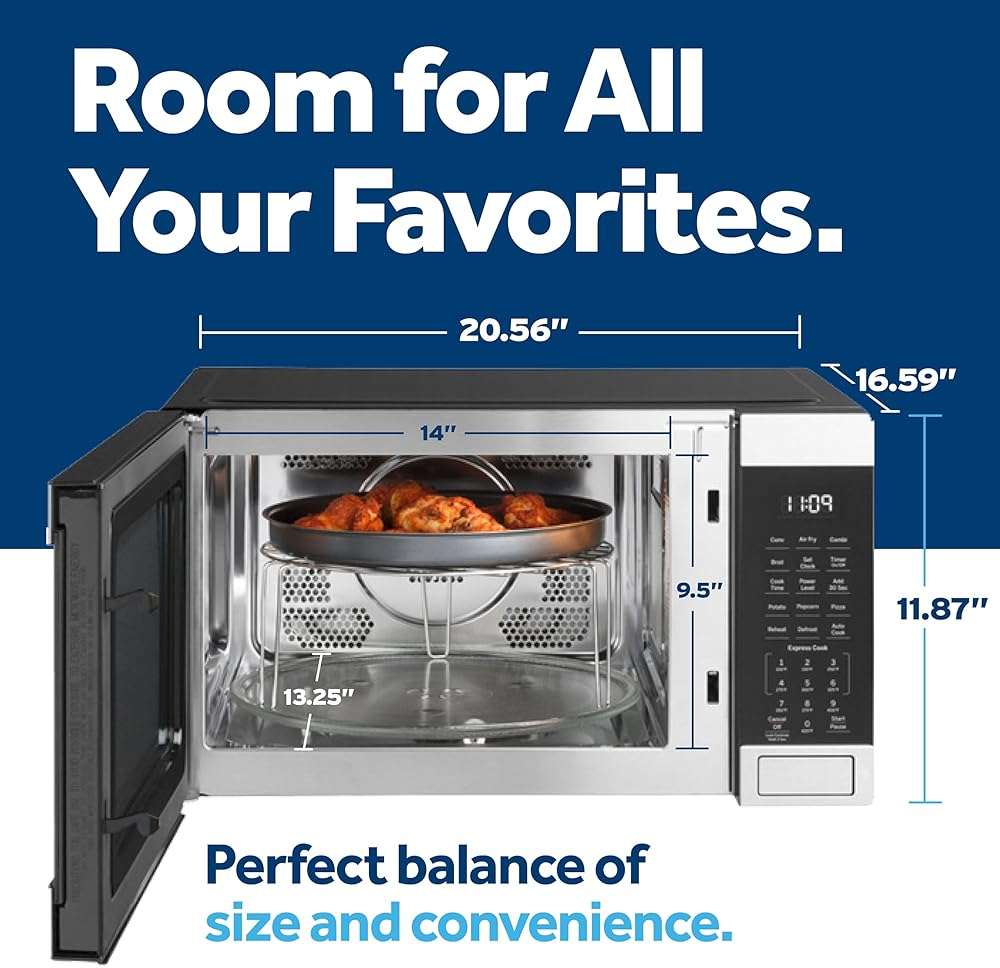 GE 4-in-1 Countertop Microwave Oven, 1.0 Cu Ft, 1050W Convection Microwave with Air Fry & Broil, Compact and Quiet, Stainless Steel, Ideal for Apartments, Dorms & Offices, GCST10A1WSS - Image 2