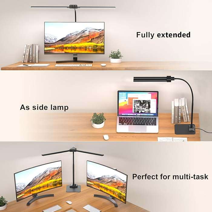 KableRika Desk Lamp Double Light: Bright Led Desk Lights for Home Office - Eye Care Reading Table Lamps with Base - Dimmable Desktop Lighting for Computer Monitor Study Drafting - Image 2