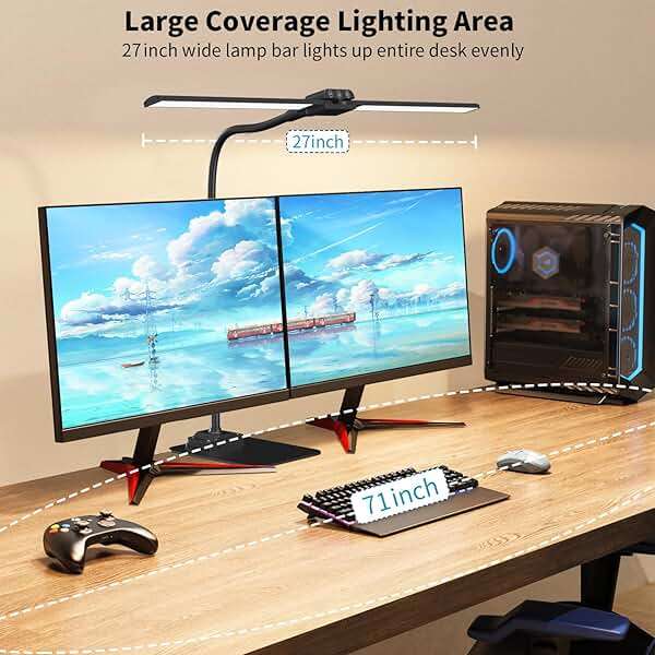 KableRika Desk Lamp Double Light: Bright Led Desk Lights for Home Office - Eye Care Reading Table Lamps with Base - Dimmable Desktop Lighting for Computer Monitor Study Drafting - Image 4