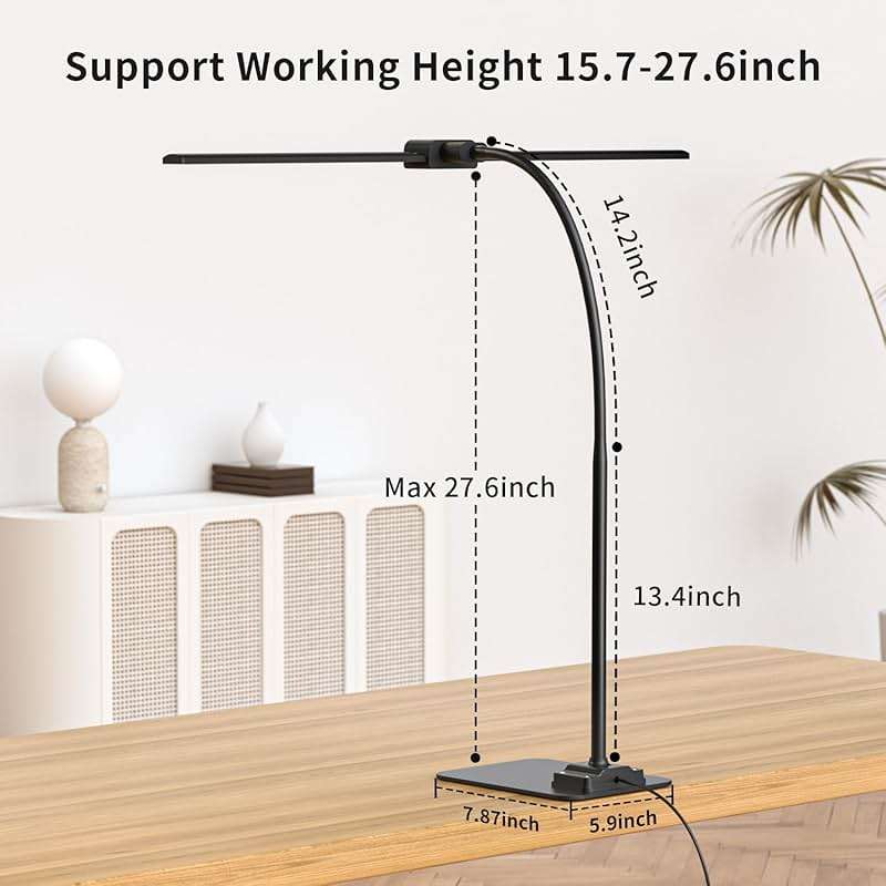 KableRika Desk Lamp Double Light: Bright Led Desk Lights for Home Office - Eye Care Reading Table Lamps with Base - Dimmable Desktop Lighting for Computer Monitor Study Drafting - Image 6