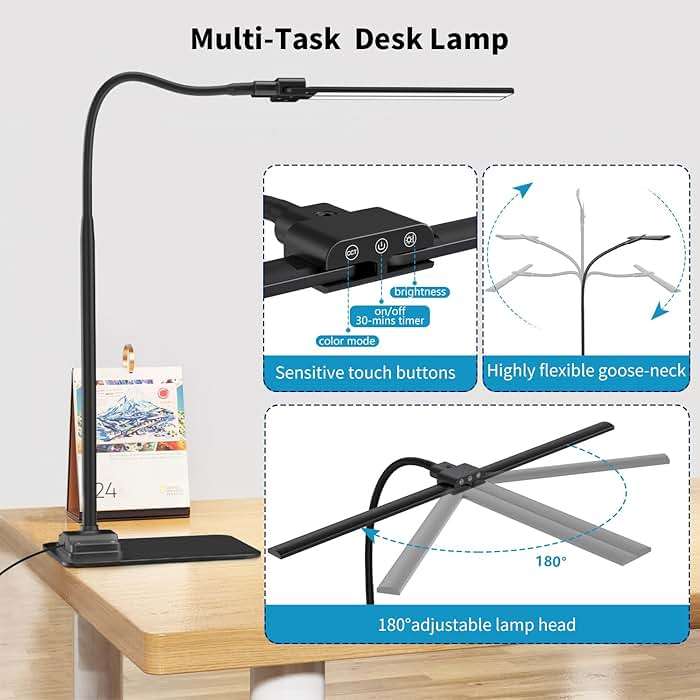 KableRika Desk Lamp Double Light: Bright Led Desk Lights for Home Office - Eye Care Reading Table Lamps with Base - Dimmable Desktop Lighting for Computer Monitor Study Drafting - Image 7