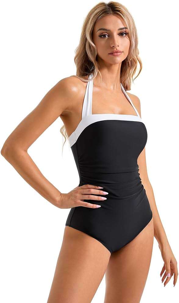 SUUKSESS Women Sexy Tummy Control One Piece Swimsuit Halter Retro Bathing Suit - Image 5