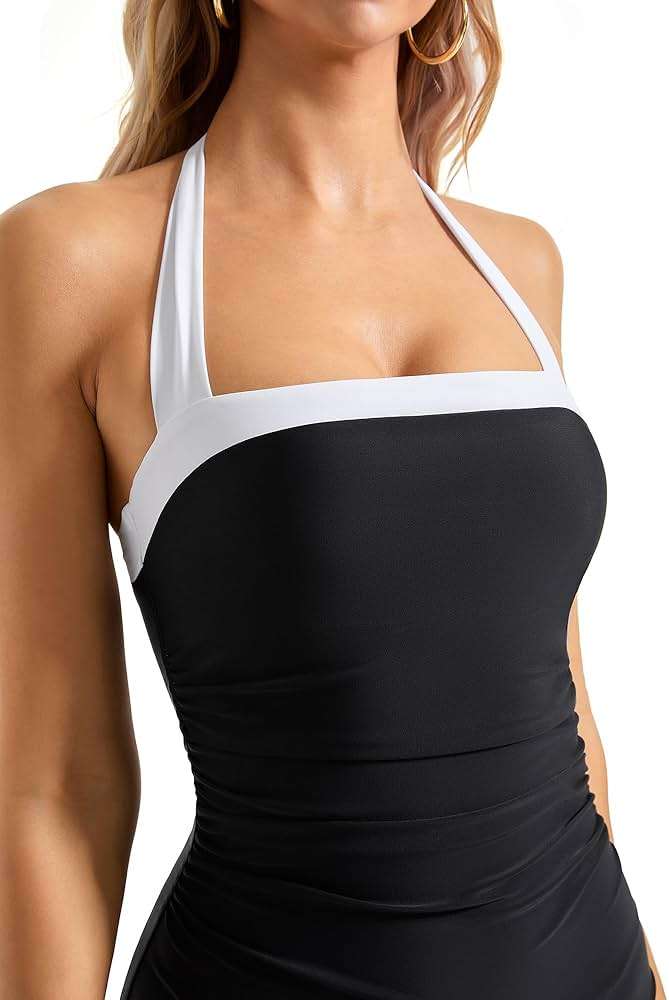 SUUKSESS Women Sexy Tummy Control One Piece Swimsuit Halter Retro Bathing Suit - Image 6