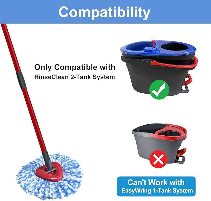 Spin Mop Replace Head, Mop Handle and Base Compatible with Ocedar RinseClean 2-Tank System, 3 Mop Replacement Head, 4-Section Sturdy Iron 30-58in Mop Handle and 1 Triangle Mop Head Cover Combo Set - Image 2