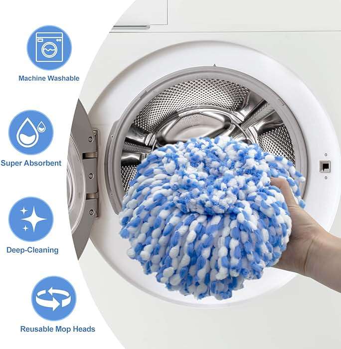 Spin Mop Replace Head, Mop Handle and Base Compatible with Ocedar RinseClean 2-Tank System, 3 Mop Replacement Head, 4-Section Sturdy Iron 30-58in Mop Handle and 1 Triangle Mop Head Cover Combo Set - Image 4